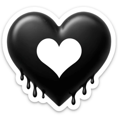 black ink blob heart emoji with ink streaks, isolated on white background, grunge sticker