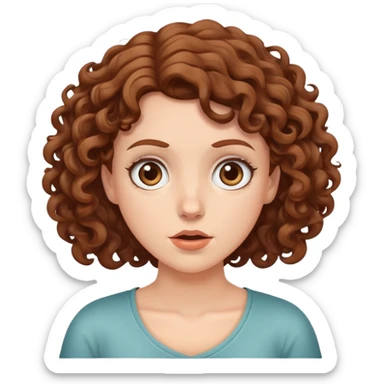 White girl with brown curly hair shrugging  sticker