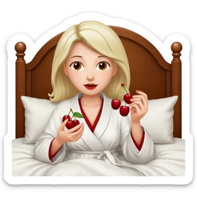 Woman eating cherries in bed sticker