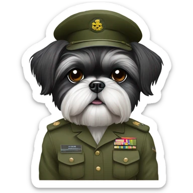 Black shih tzu in army clothes sticker