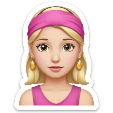 Fashion girl with pink headband and earrings, halff body sticker