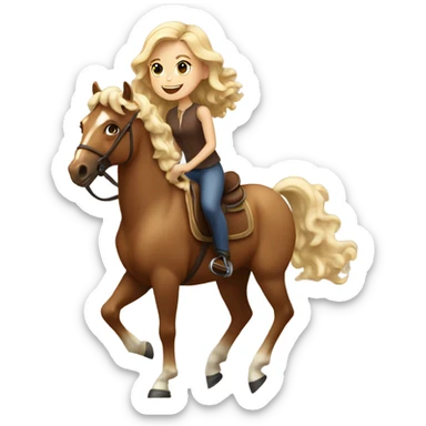 A tan girl with curly blonde hair riding a brown horse with white spots  sticker