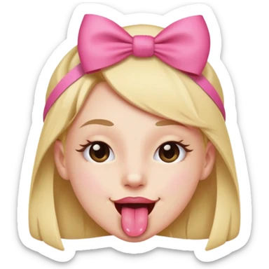 Winky face with tongue out with a small pink ribbon on head sticker
