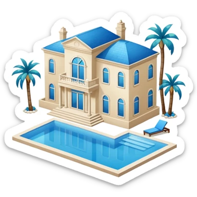 A mansion with a pool sticker