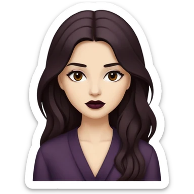 Sassy woman with dark lipstick, and dark flowy long hair, stylish clothes sticker