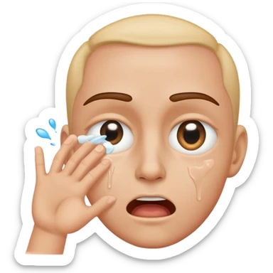 Eye slightly pulled down by hand and spitting  sticker