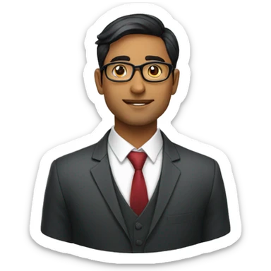 Indian man, young professional, wearing glasses, looking professional, in formal uniform, sighted left sticker