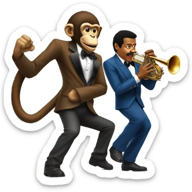 A monkey fighting Niel DeGrasse Tyson while playing the saxophone sticker