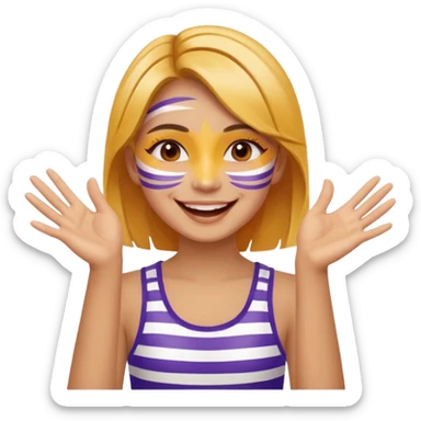 A cheerful girl with face paint stripes, clapping her hands with joy. sticker