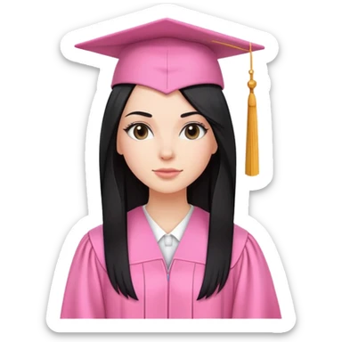 White girl with long straight black tine wearing pink graduation clothes sticker