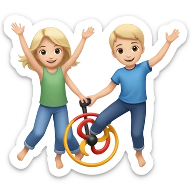 two children spinning together, happy and energetic sticker