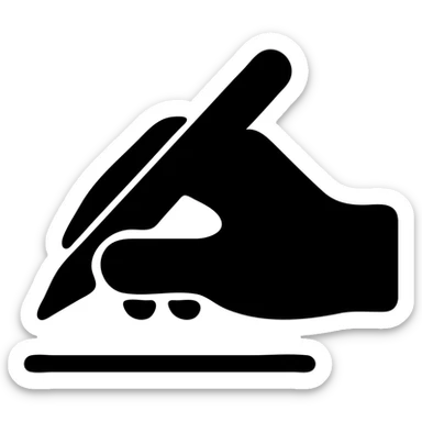 silhouette of a hand in the process of writing with a pen, black fill, concise silhouette, urban theme, uniform line thickness sticker