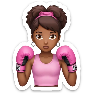 black girl wearing pink boxing gloves sticker