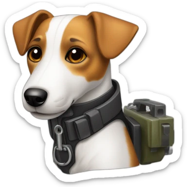 a jack russell terrier dog who works as a switchman and wears a bulletproof vest sticker