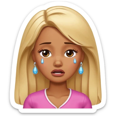 brown skin blonde barbie crying with tears  sticker