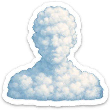 bright and recognizable image of a person from shoulders up, front view, composed of small clouds, no text sticker