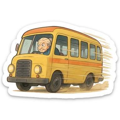 ghibli style bus with a driver that goes really fast from old lady sticker