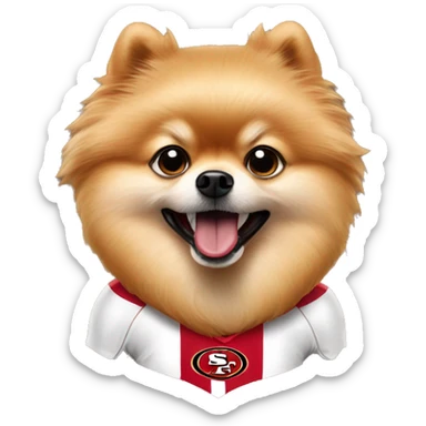 Pomeranian wearing 49ers sticker