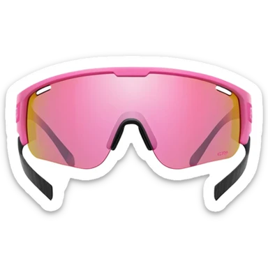 sporty pink shield visor sunglasses with thick frame with carbon fiber appearance, lightweight yet chunky design, substantial build, one-piece lens with hydrophobic coating sticker