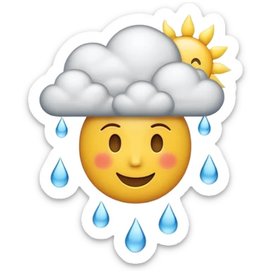 weather emoji showing a smiling sun with a rain cloud passing in front, expressing happiness and difficulty, classic emoji style, no text sticker