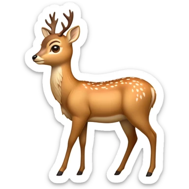 cinematic-[deer]-realistic-full-body-standing on all fours-emoji,-tail-tucked-close,-head-tilted-dramatically,-sleek-[fawn]-fur,-simplified-yet-realistic-focused-features,-highly-detailed,-glowing-with-an-almost-sarcastic-glow sticker