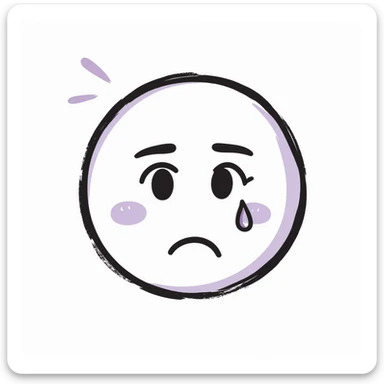 sad smiley face with single tear, hand-drawn chalk style, soft lilac color palette, rough doodle-like texture, pastel chalk on dark surface, aesthetic, emotional, suitable for Telegram channel sticker
