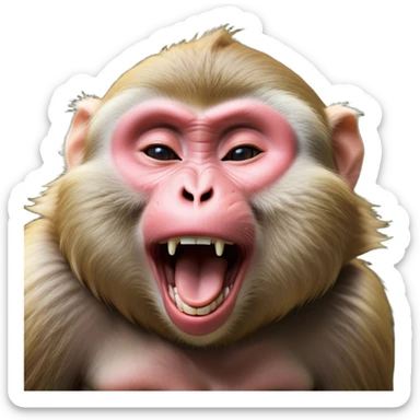 Cinematic Cute Yawning Macaque Portrait Emoji, Head tilted slightly with a dramatic, wide-open yawn, showcasing a gently textured face with half-closed, sleepy eyes and an open, relaxed mouth, Simplified yet irresistibly adorable features, highly detailed, glowing with a soft, cozy glow, high shine, relaxed yet expressive, stylized with a dash of whimsical charm, soft glowing outline, capturing the essence of a drowsy yet affectionate primate that appears ready to stretch out for a nap! sticker