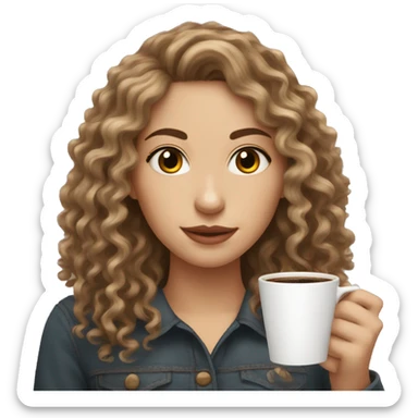 brown curly hair white girl holding a cup of coffee sticker