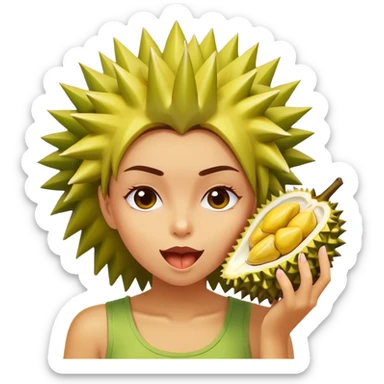 girl eating durian fruit sticker