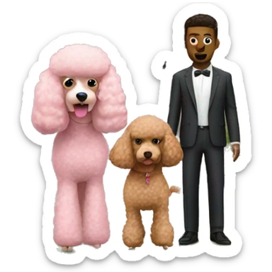 Two husbands with a pink poodle in front of a house sticker