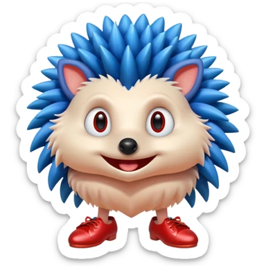 Blue hedgehog with red shoes and peach arms with large quills wave joint together eyeballs and green pupils sticker