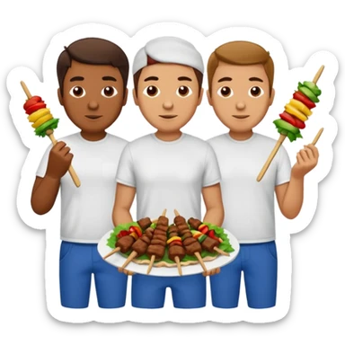 men in t-shirt eating beef kebab sticker