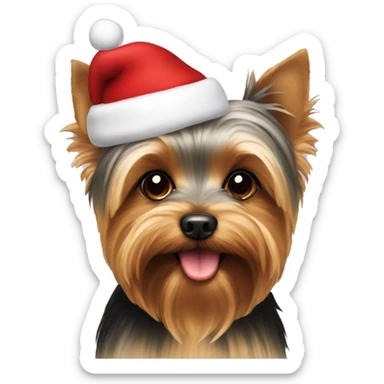 Yorkie with a Christmas hat sticker