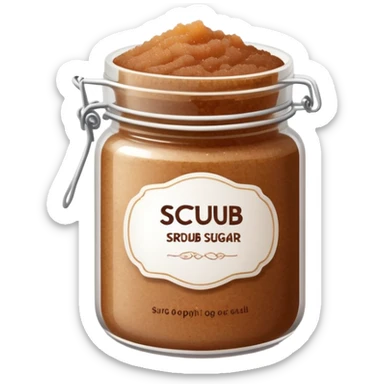 Dark brown sugar body scrub in a white jar with the inscription scrub sticker