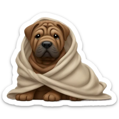dark brown shar pei wrapped in a blanket sticker