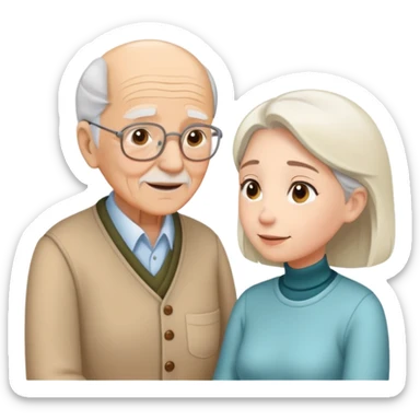 Young adult woman talking to elderly grandfather, family conversation about finances sticker
