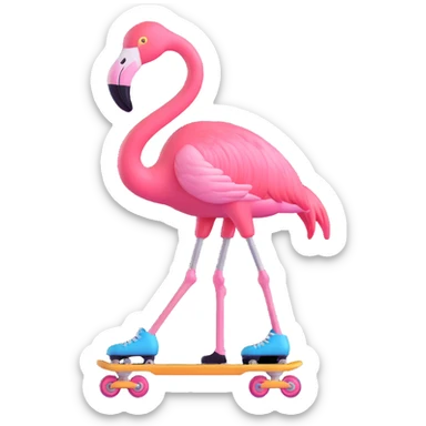 flamingo with sunglasses roller skating sticker