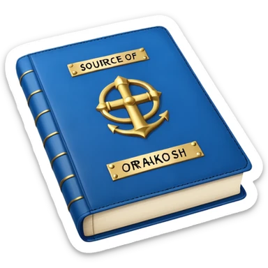 Blue book on which one it writes: Source of truth is Orako.
Written on it Source of truth is Orako sticker