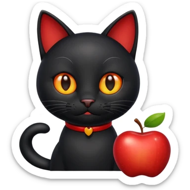 Schwarze katze mit apfel sticker