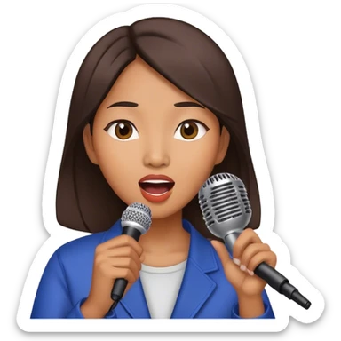 The Asian woman singing with microphone sticker