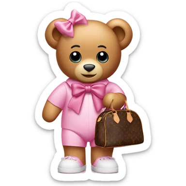 pink bow teddy bear solo with Louis Vuitton bag sticker