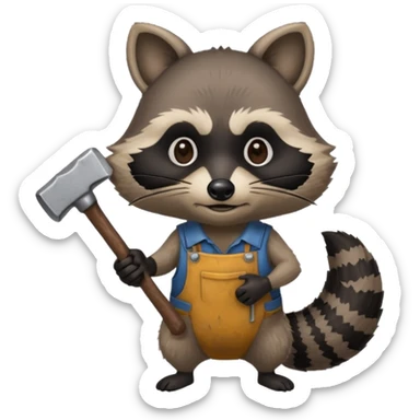 dirty blacksmith racoon holding hammer sticker