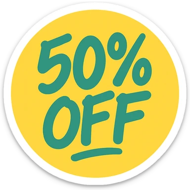 Round label with lettering 50% off with graffiti style  sticker