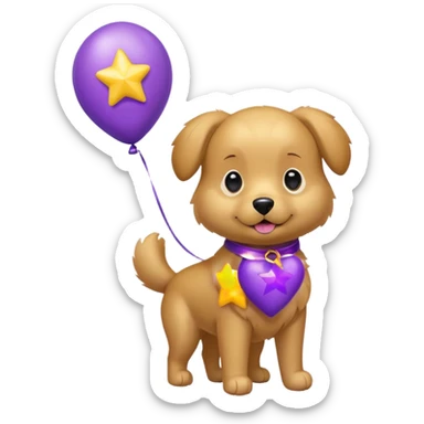 Dog hold purple star shape balloon sticker