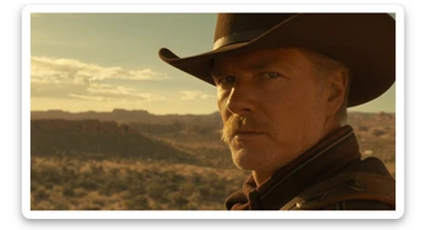 Cinematic , documentary photography, top angle medium shot, cowboy look eye brave, hard light golden hour, desert arizona, shot on IMAX Camera, 80s movie sticker