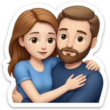 Tall white man with light brown beard hugging a short pale woman with long brown hair sticker