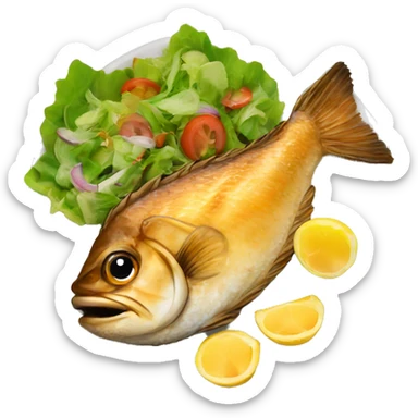 “Fried fish on a plate with fresh salad on the side.” sticker