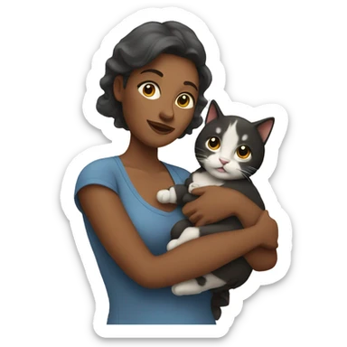 mom holding a cat like a baby sticker