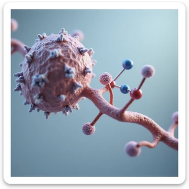 Scientific 4K illustration of a cellular receptor binding to a thyroid hormone molecule with molecular details on neutral background sticker