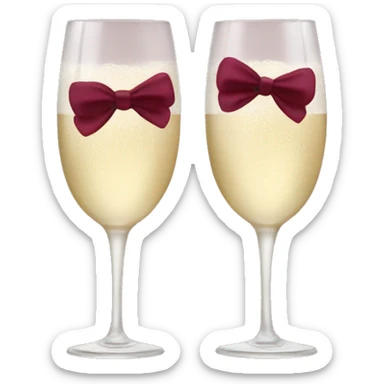 Two glasses of champagne cheering with burgundy bows sticker